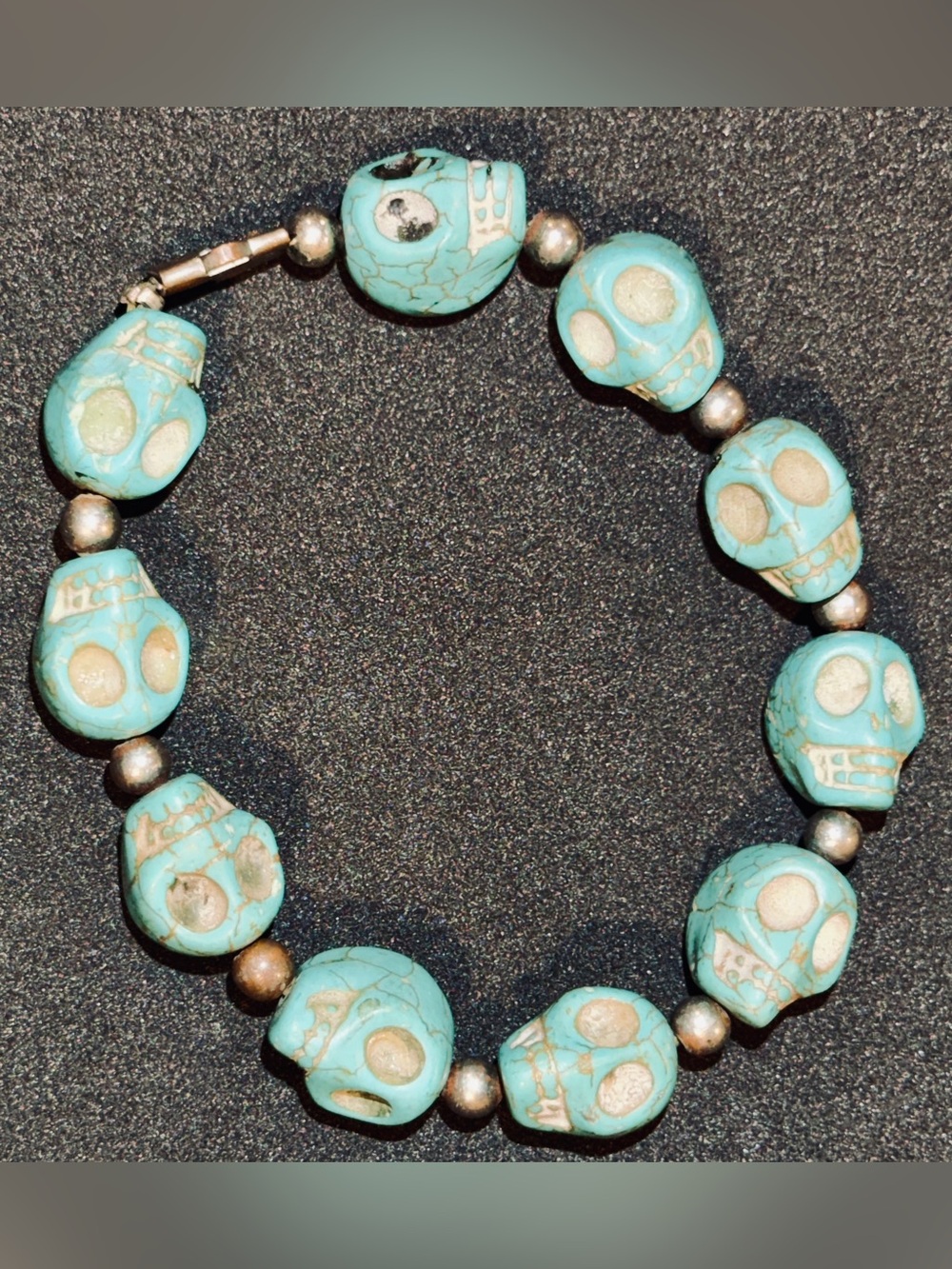 Turquoise Blue Carved Skull Beaded Statement Bracelet 58g